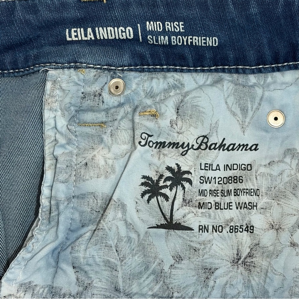 Tommy Bahama Leila Indigo Mid Rise Slim Boyfriend Jeans in Mid Blue Wash - Picture 13 of 16